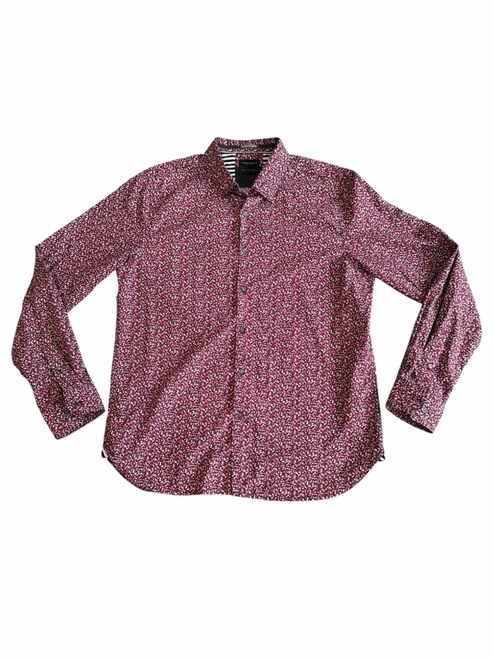 Denim & Flower Ricky Singh Mens L Red Black Floral Button Up Shirt Long Sleeve C
